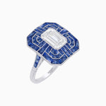 Load image into Gallery viewer, Art Deco Style Emerald Cut Geometric Engagement Ring with Diamond - Shahin Jewelry