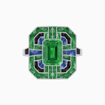 Load image into Gallery viewer, Art Deco Style Emerald Cut Geometric Engagement Ring with Diamond - Shahin Jewelry