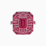 Load image into Gallery viewer, Art Deco Style Emerald Cut Geometric Engagement Ring with Diamond - Shahin Jewelry
