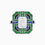 Load image into Gallery viewer, Art Deco Style Emerald Cut Geometric Engagement Ring with Diamond - Shahin Jewelry