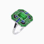 Load image into Gallery viewer, Art Deco Style Emerald Cut Geometric Engagement Ring with Diamond - Shahin Jewelry