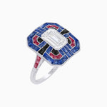 Load image into Gallery viewer, Art Deco Style Emerald Cut Geometric Engagement Ring with Diamond - Shahin Jewelry