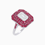 Load image into Gallery viewer, Art Deco Style Emerald Cut Geometric Engagement Ring with Diamond - Shahin Jewelry