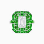 Load image into Gallery viewer, Art Deco Style Emerald Cut Geometric Engagement Ring with Diamond - Shahin Jewelry