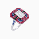 Load image into Gallery viewer, Art Deco Style Emerald Cut Geometric Engagement Ring with Diamond - Shahin Jewelry