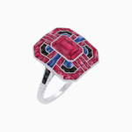Load image into Gallery viewer, Art Deco Style Emerald Cut Geometric Engagement Ring with Diamond - Shahin Jewelry