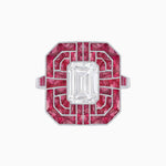 Load image into Gallery viewer, Art Deco Style Emerald Cut Geometric Engagement Ring with Diamond - Shahin Jewelry