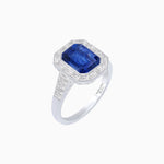 Load image into Gallery viewer, Art Deco Style Emerald Cut Ring with Calibre - Cut Baguette Diamond Halo - Shahin Jewelry