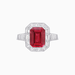 Load image into Gallery viewer, Art Deco Style Emerald Cut Ring with Calibre - Cut Baguette Diamond Halo - Shahin Jewelry