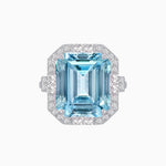 Load image into Gallery viewer, Art Deco Style Emerald Cut Semi-Precious Gemstone Ring with Octagonal Diamond Halo - Shahin Jewelry
