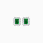 Load image into Gallery viewer, Art Deco Style Emerald Cut Stud Earrings with Baguette Diamond Halo - Shahin Jewelry