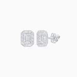Load image into Gallery viewer, Art Deco Style Emerald Cut Stud Earrings with Baguette Diamond Halo - Shahin Jewelry