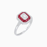 Load image into Gallery viewer, Art Deco Style Emerald Shape Halo Engagement Ring with Diamond - Shahin Jewelry