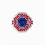 Load image into Gallery viewer, Art Deco Style French Cut Sapphire Ring With Diamond - Shahin Jewelry