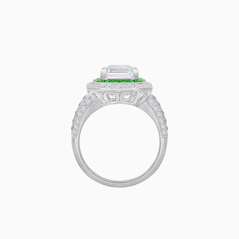 Art Deco Style French Cut Sapphire Ring With Diamond - Shahin Jewelry