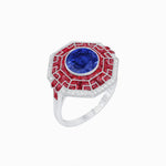 Load image into Gallery viewer, Art Deco Style French Cut Sapphire Ring With Diamond - Shahin Jewelry