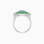 Load image into Gallery viewer, Art Deco Style French Cut Sapphire Ring With Diamond - Shahin Jewelry