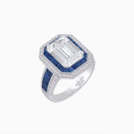 Load image into Gallery viewer, Art Deco Style French Cut Sapphire Ring With Diamond - Shahin Jewelry