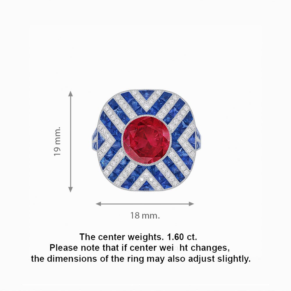 Art Deco Style Geometric Cocktail Ring with Gemstone - Shahin Jewelry