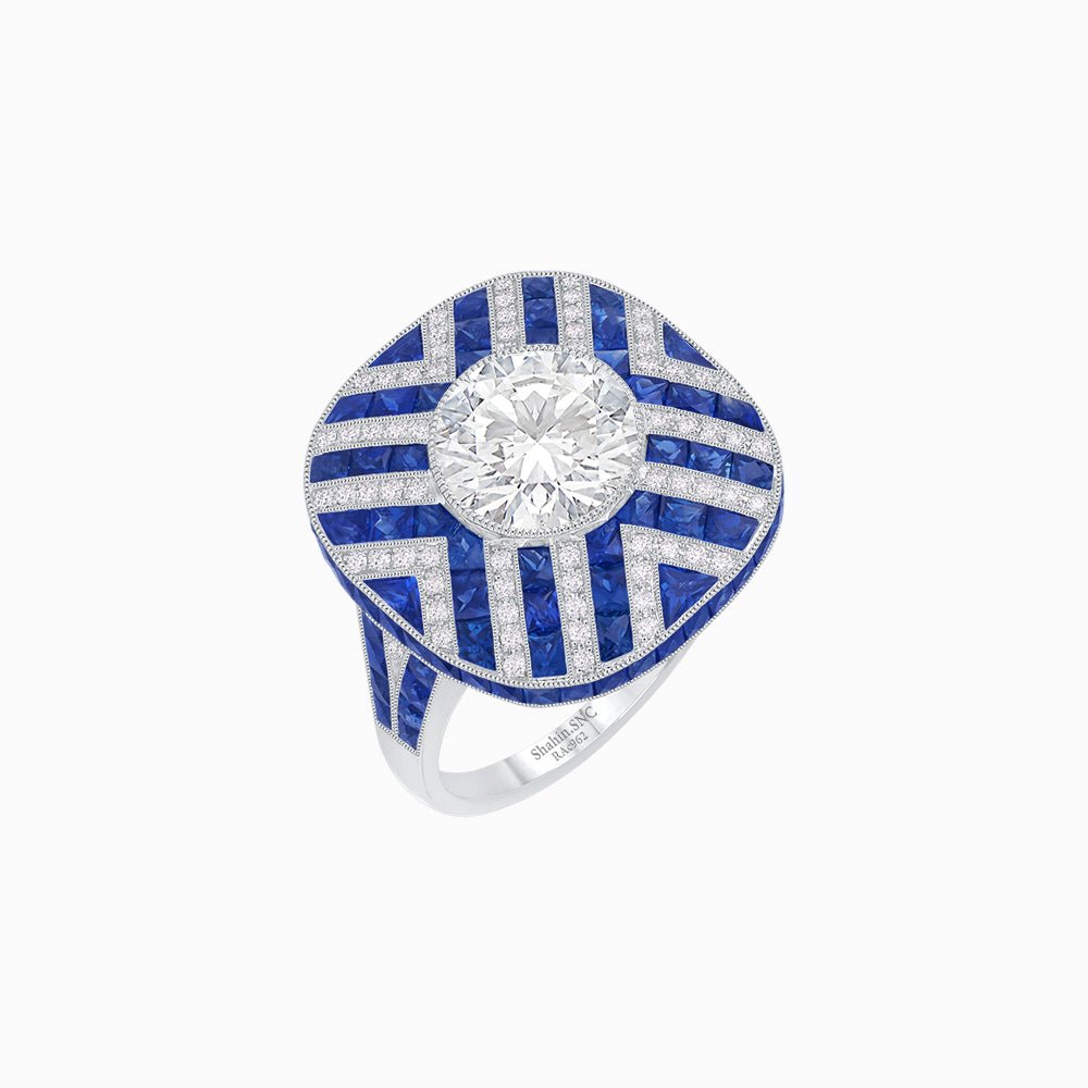 Art Deco Style Geometric Cocktail Ring with Gemstone - Shahin Jewelry