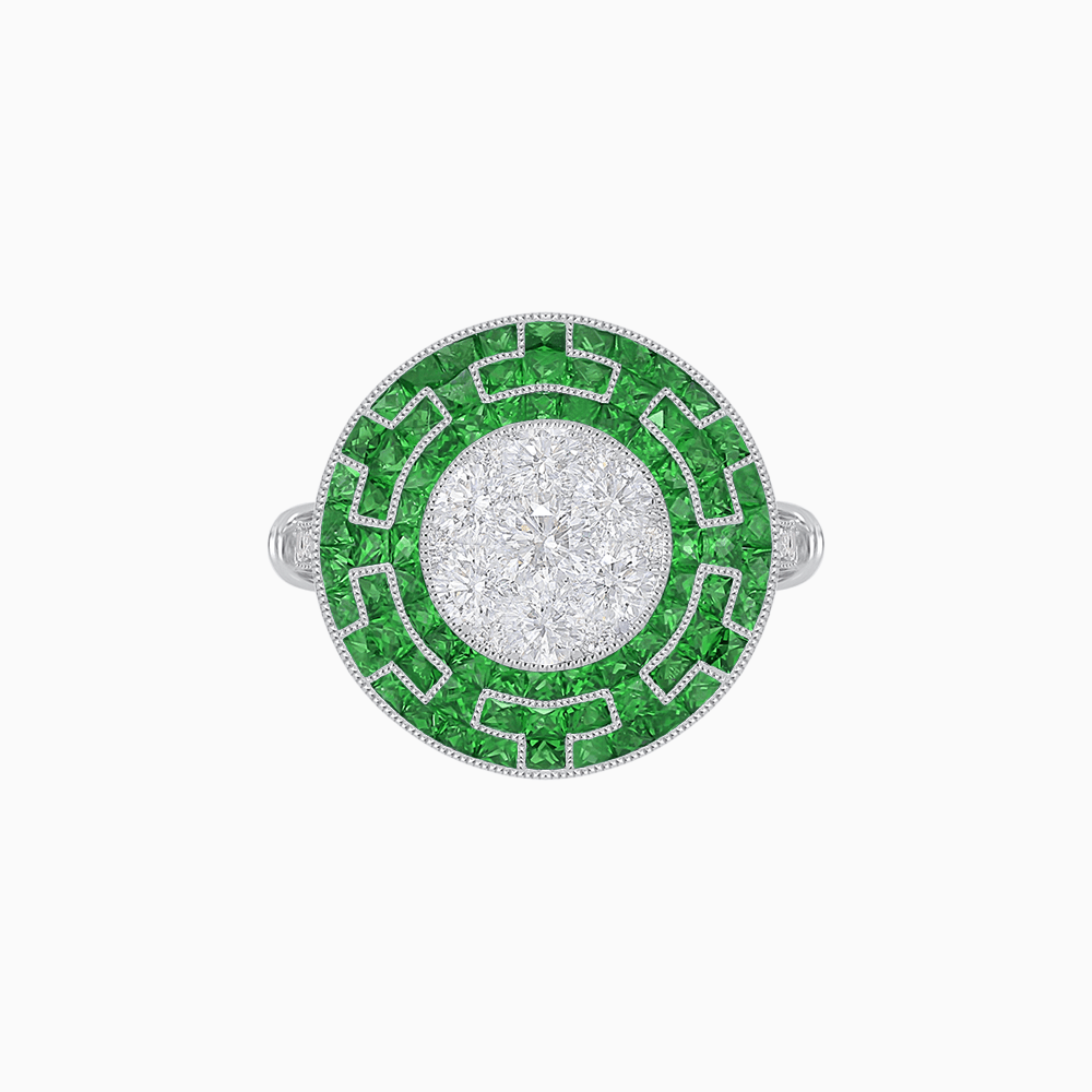 Art Deco Style Geometric Engagement Ring with Illusion Diamond - Shahin Jewelry