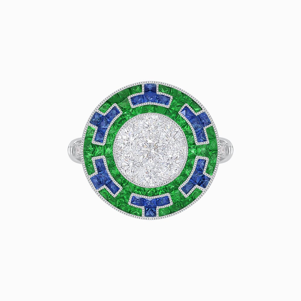 Art Deco Style Geometric Engagement Ring with Illusion Diamond - Shahin Jewelry