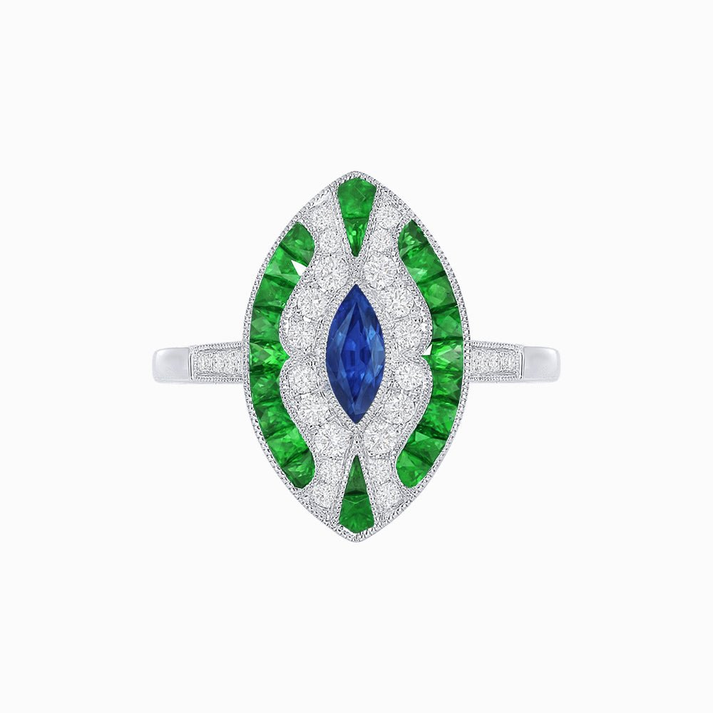 Art Deco Style Marquise Center Clover Ring withGemstone - Shahin Jewelry