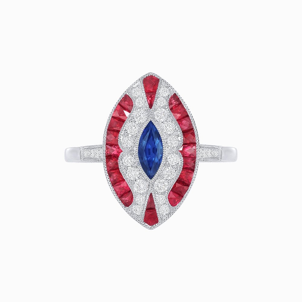 Art Deco Style Marquise Center Clover Ring withGemstone - Shahin Jewelry