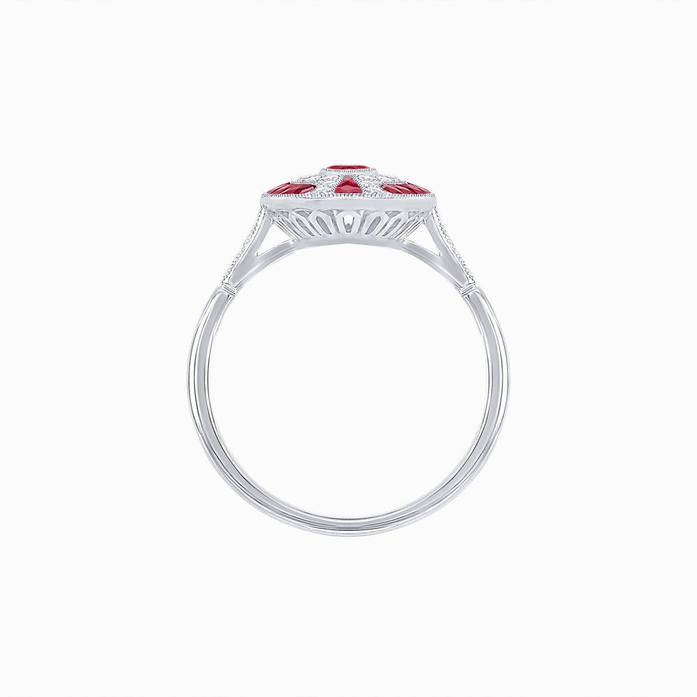 Art Deco Style Marquise Center Clover Ring withGemstone - Shahin Jewelry