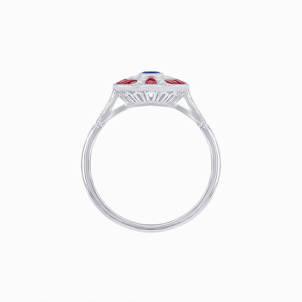 Art Deco Style Marquise Center Clover Ring withGemstone - Shahin Jewelry