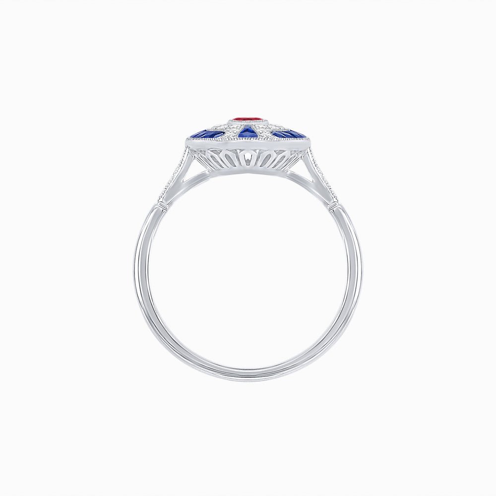 Art Deco Style Marquise Center Clover Ring withGemstone - Shahin Jewelry