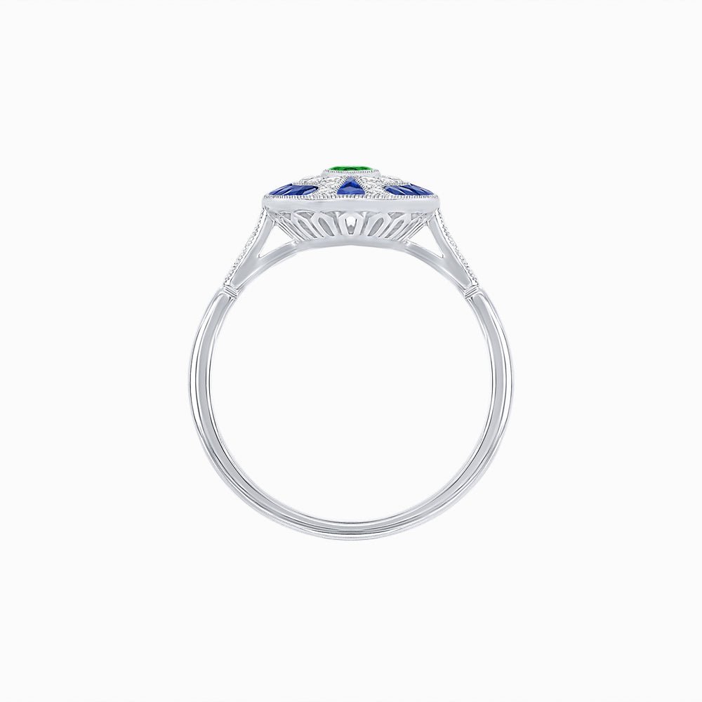 Art Deco Style Marquise Center Clover Ring withGemstone - Shahin Jewelry