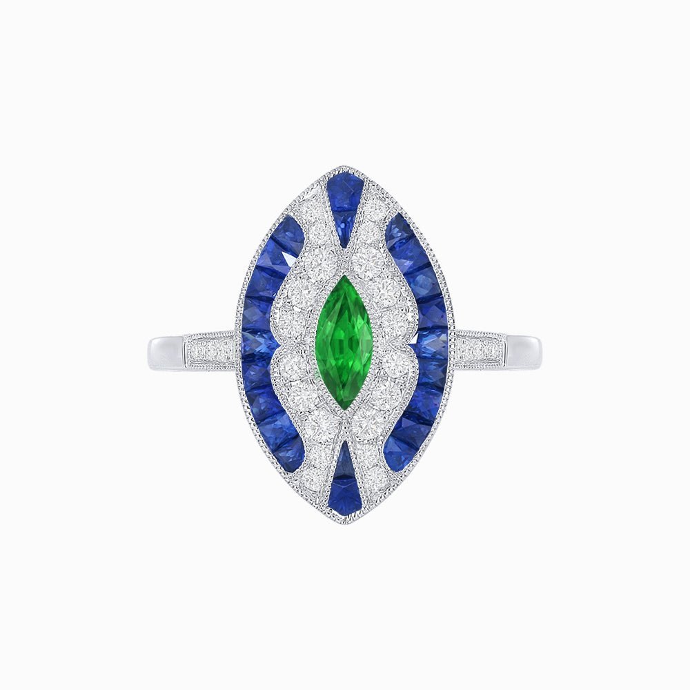 Art Deco Style Marquise Center Clover Ring withGemstone - Shahin Jewelry