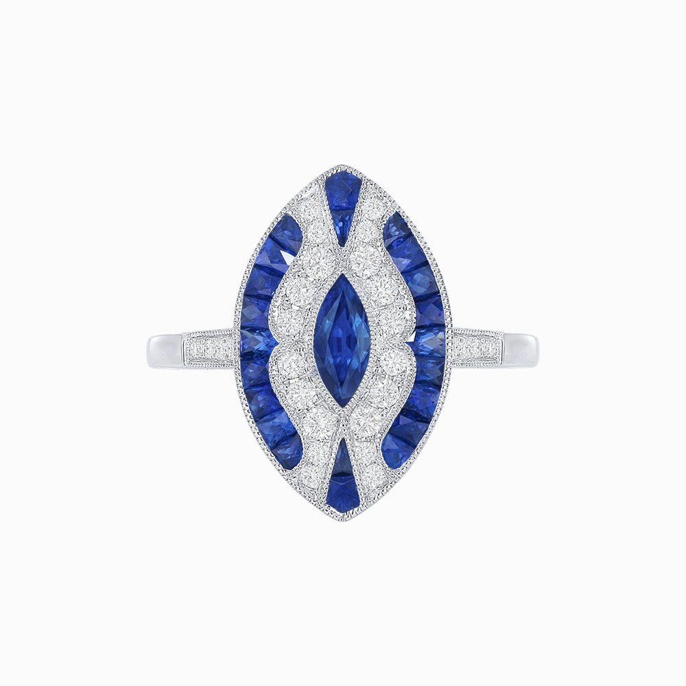 Art Deco Style Marquise Center Clover Ring withGemstone - Shahin Jewelry