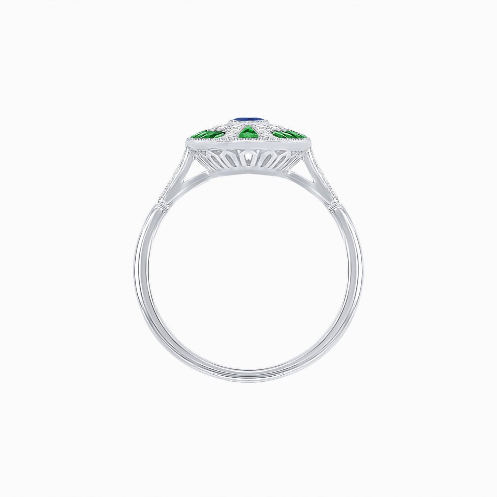 Art Deco Style Marquise Center Clover Ring withGemstone - Shahin Jewelry