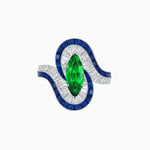 Load image into Gallery viewer, Art Deco Style Marquise Cut Wave Ring Mounting with Baguette Diamonds and Calibre-Cut Gemstones - Shahin Jewelry