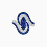 Load image into Gallery viewer, Art Deco Style Marquise Cut Wave Ring Mounting with Baguette Diamonds and Calibre-Cut Gemstones - Shahin Jewelry