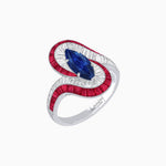 Load image into Gallery viewer, Art Deco Style Marquise Cut Wave Ring Mounting with Baguette Diamonds and Calibre-Cut Gemstones - Shahin Jewelry