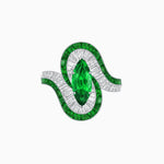 Load image into Gallery viewer, Art Deco Style Marquise Cut Wave Ring Mounting with Baguette Diamonds and Calibre-Cut Gemstones - Shahin Jewelry