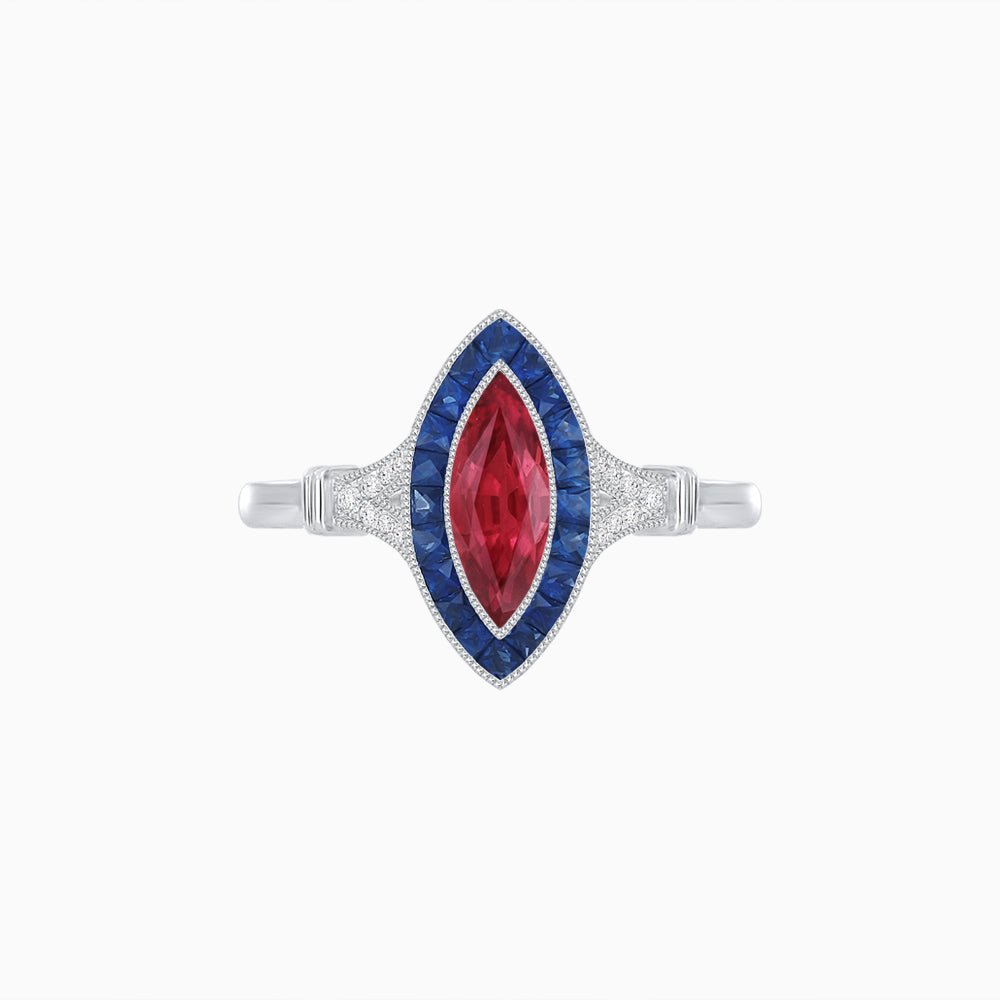 Art Deco Style Marquise Gemstone Ring - Shahin Jewelry