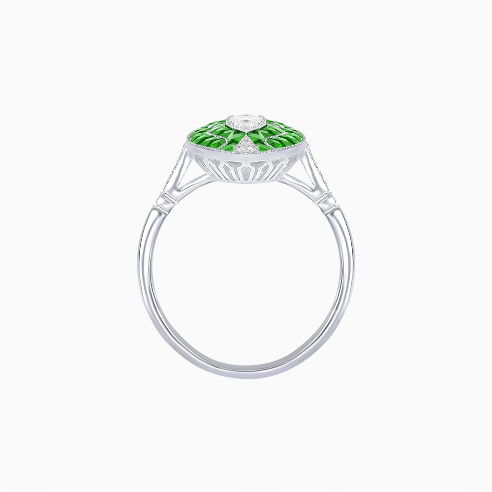 Art Deco Style Marquise Shape Center Clover Illusion Ring with Gemstone - Shahin Jewelry