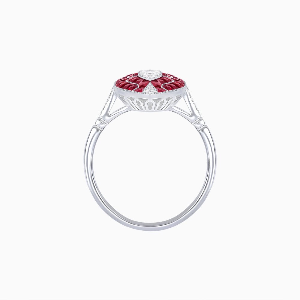 Art Deco Style Marquise Shape Center Clover Illusion Ring with Gemstone - Shahin Jewelry