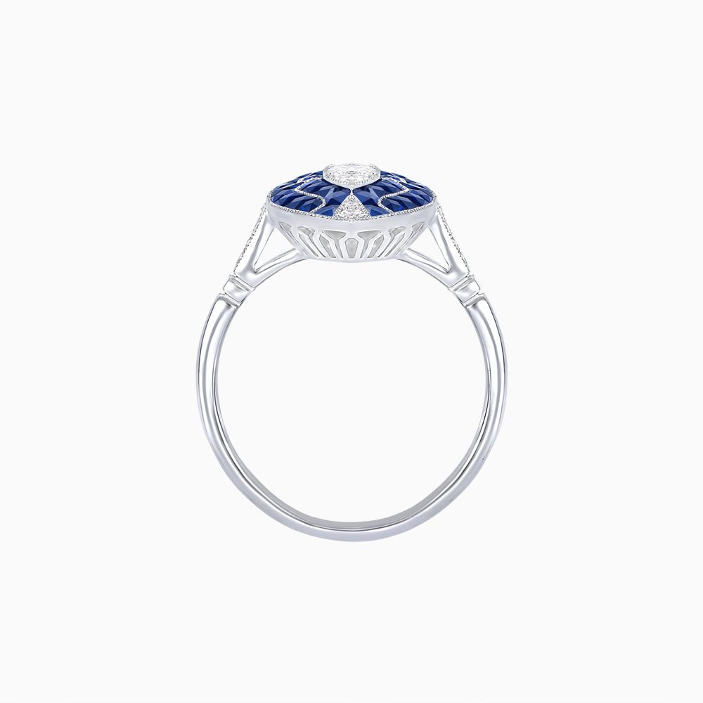 Art Deco Style Marquise Shape Center Clover Illusion Ring with Gemstone - Shahin Jewelry