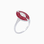 Load image into Gallery viewer, Art Deco Style Marquise Shape Center Clover Ring with Diamond and Gemstone - Shahin Jewelry