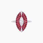 Load image into Gallery viewer, Art Deco Style Marquise Shape Center Clover Ring with Diamond and Gemstone - Shahin Jewelry