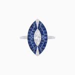 Load image into Gallery viewer, Art Deco Style Marquise Shape Center Clover Ring with Diamond and Gemstone - Shahin Jewelry
