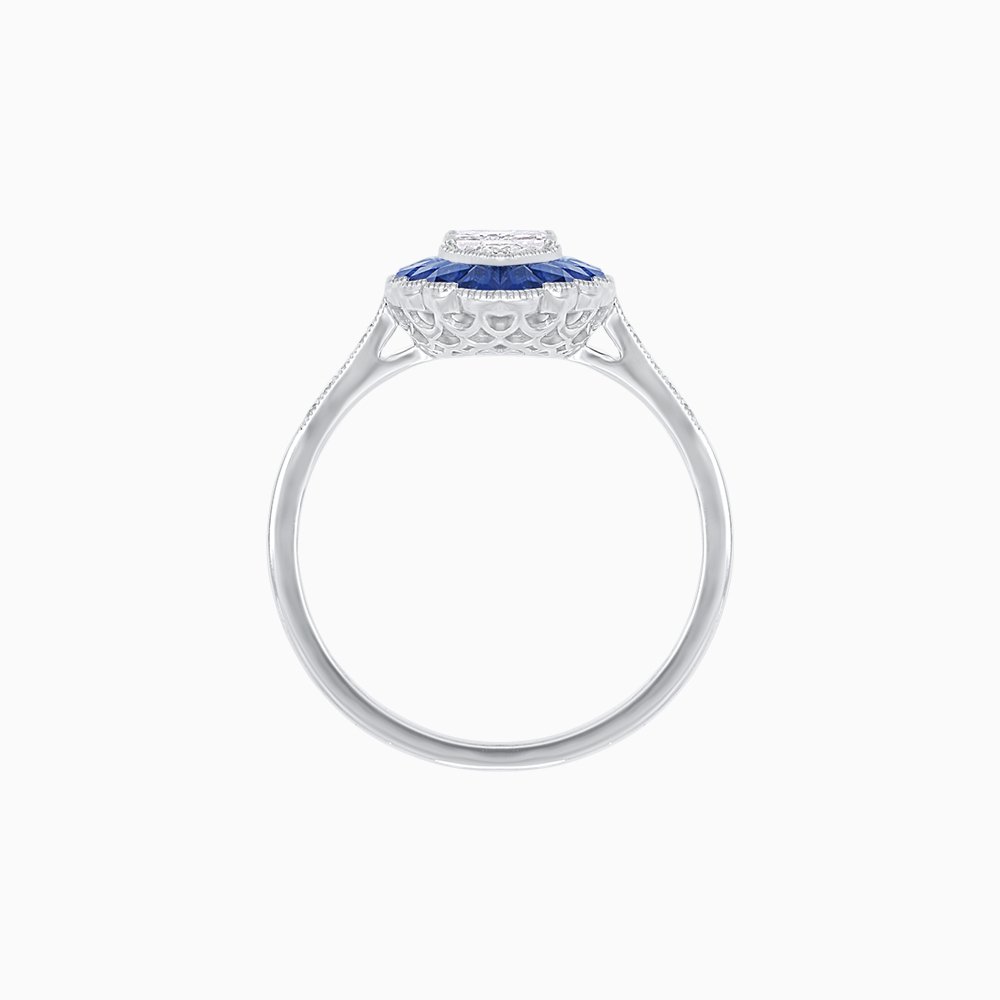 Art Deco Style Marquise Shaped Antique Inspired Ring with Diamonds - Shahin Jewelry