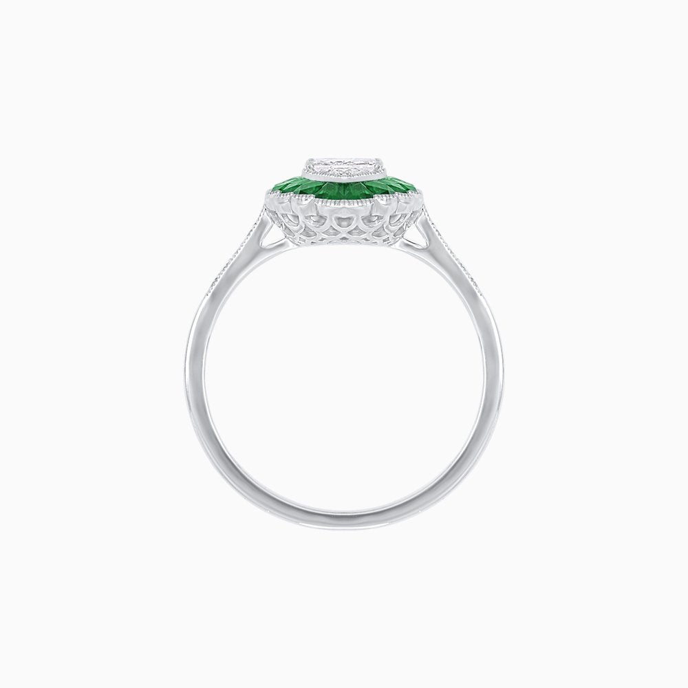 Art Deco Style Marquise Shaped Antique Inspired Ring with Diamonds - Shahin Jewelry