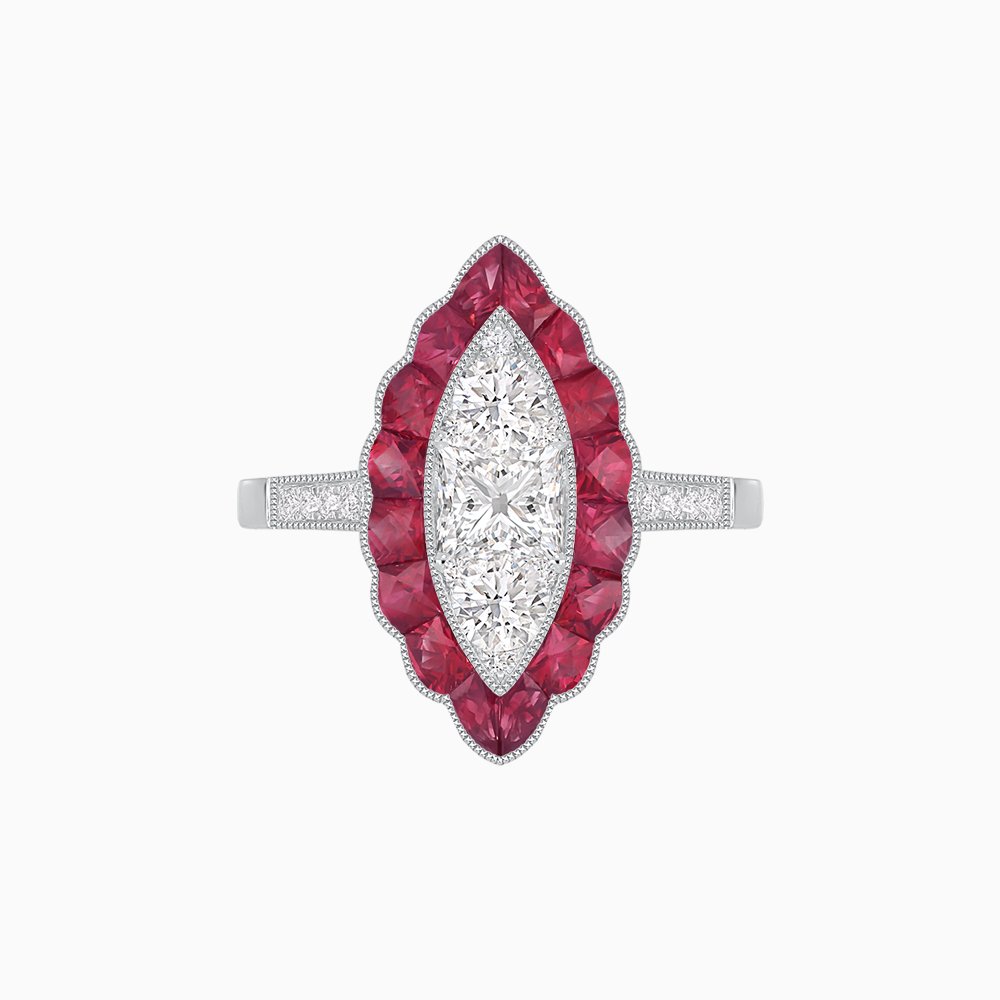 Art Deco Style Marquise Shaped Antique Inspired Ring with Diamonds - Shahin Jewelry
