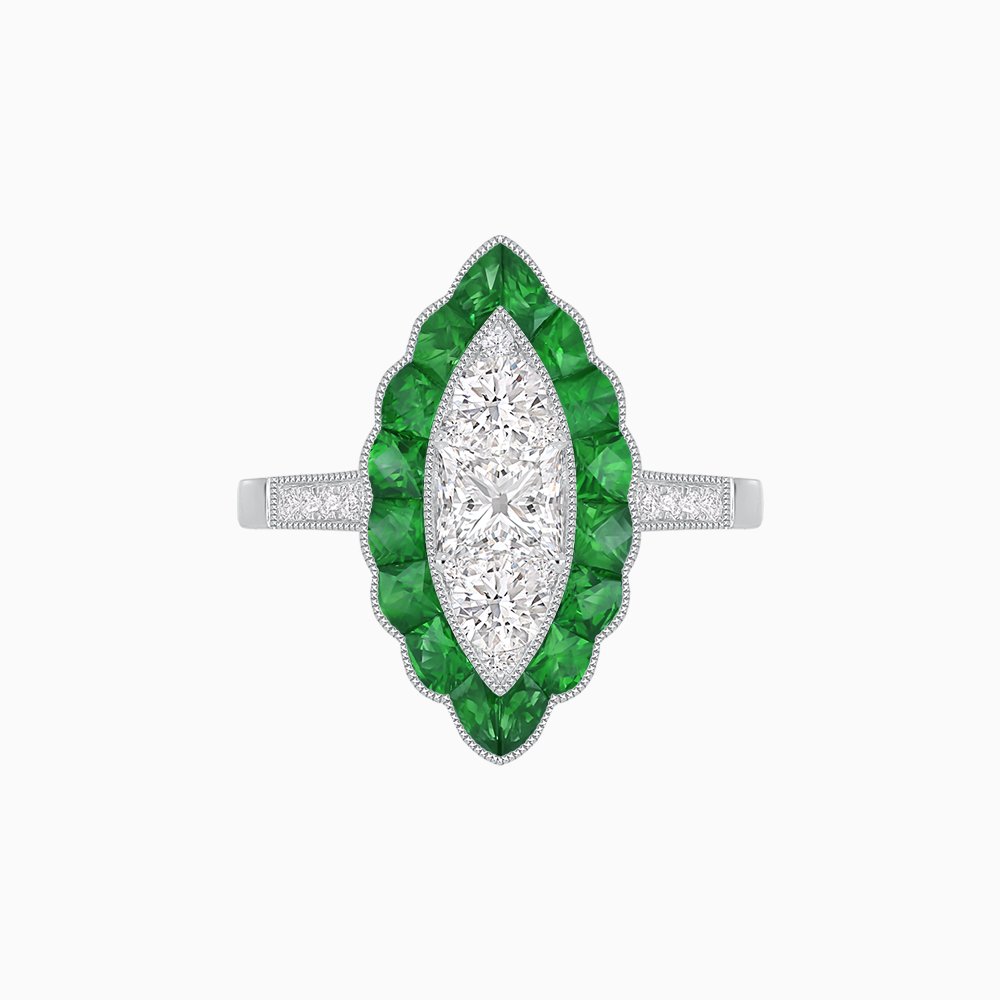 Art Deco Style Marquise Shaped Antique Inspired Ring with Diamonds - Shahin Jewelry